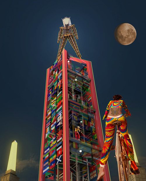 Obelisk with cutaway view of interior. (Design by Rod Garrett and Larry Harvey. Illustration by Jack Haye and Rod Garrett.)