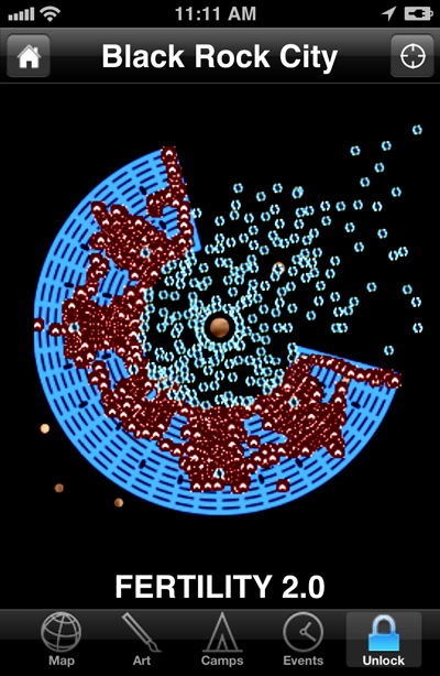 Screen shot from iBurn app by Burning Man Earth, Burning Man 2011