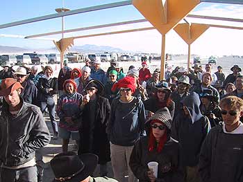 A perky crew bright-eyed and bushy-tailed at the morning meeting. (Photo by Flynn Mauthe)