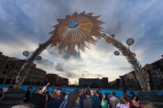 The public enjoys the Bike Bridge at the Uptown Art Park Opening Event on Friday, April 5, 2013. Photo by George Post.